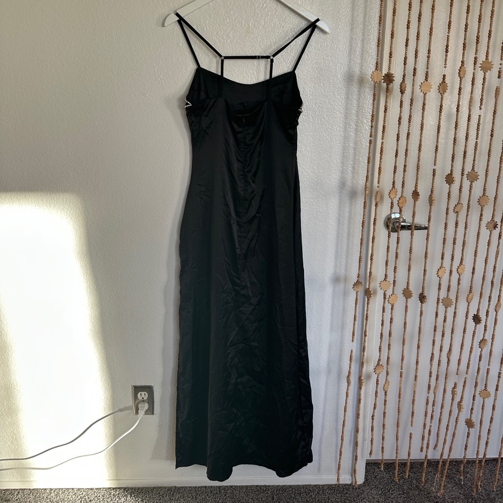 Peppermayo Black Satin Slip Maxi Dress with Chain Trim - Picture 5 of 6